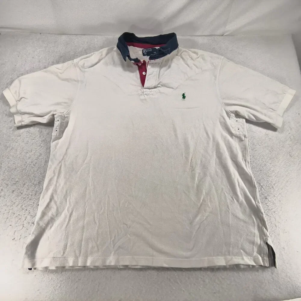 Polo by Ralph Lauren Collared Short Sleeve Polo Shirt Mens Size 2XLT White Navy